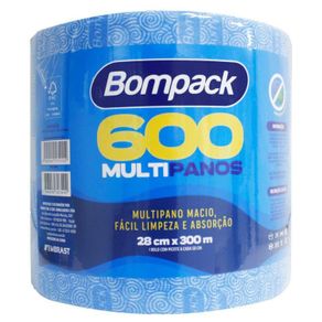 Pano BOMPACK p/ Limpeza Azul c/  600un 28x50cm (300m) Pano Multiuso Azl.300mtx28cm Bompack