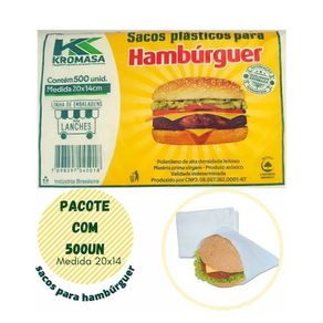 Saco Plástico KROMASA p/ Hambúrguer 20X14cm c/ 500un Saco Plast.p/hambur/cachorro 20x14 500un