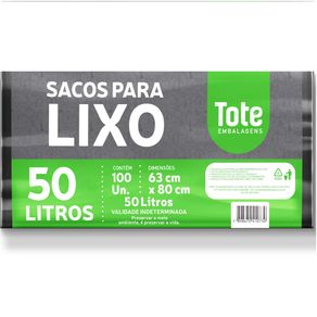 Saco Plástico p/Lixo TOTE 50L x 100un 63x80x0,6- Preto Sc Lixo  50x100 Prt Tote 63x80x0,6