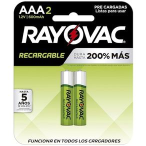 Pilha Recarregável RAYOVAC (AAA) Palito Cartela com 2Un Pilha Recar Palito C/02 Un Raiovacaaa Sm