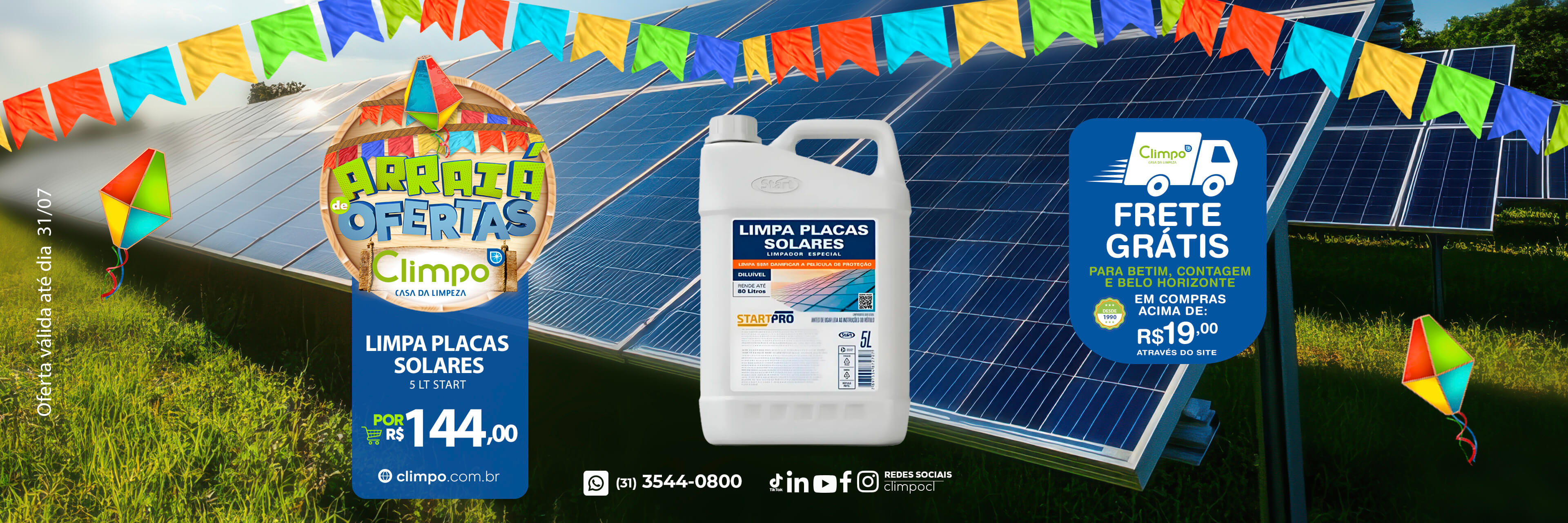 Arraiá de ofertas Climpo - 09: Limpa Placas Solares